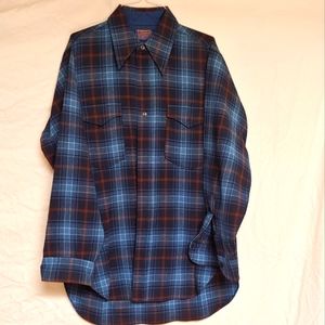 Men's Pendleton Vintage Wool Plaid Shirt Size 15.5" in Blue's Brown Rust